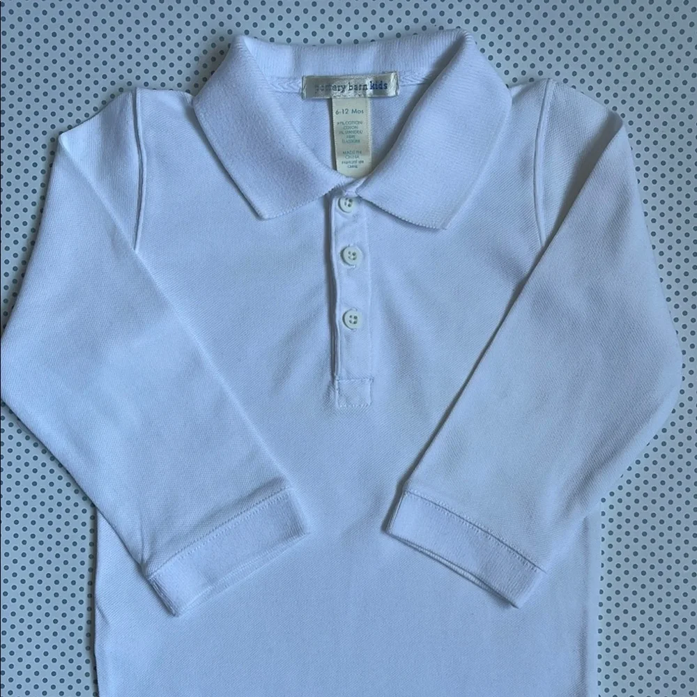 Classic White Pique Long Sleeve Baby Polo Onesie